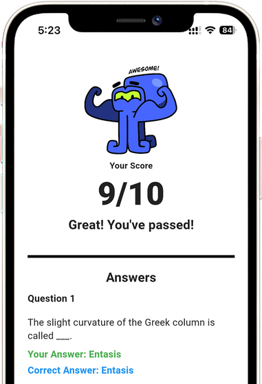 Start Your Architecture Board Exam Quiz Now Architecture board exam online quiz interface showing scores and feedback, helping students in the Philippines track progress and prepare for ALE exams